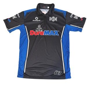 K1 RaceGear DuraMAX RelaDyne Drydene Racing Polo Shirt Mens Large Black Blue Zip